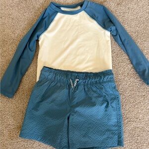 Cat & Jack Blue and White Swim Trunks & Rash Guard Set